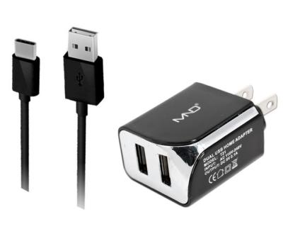 2-in-1 USB Type C Chargers for Honor 9, 8 Pro (Black) - 2.1Ah Travel Charger Ada