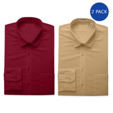Men's Boltini Italy Long Sleeve Cotton Poly Blend Dress Shirt 2 PK Tan Burgundy