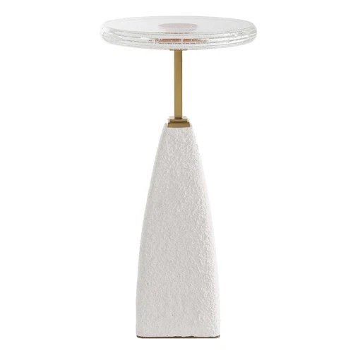 SORA CONTEMPORARY SANDSTONE BASE SEEDED GLASS TOP ACCENT END DRINK TABLE 24912 - Picture 3 of 6