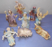 Vintage 8pc Nativity Manger Scene Set w/ Manger Plastic Christmas Figures Italy