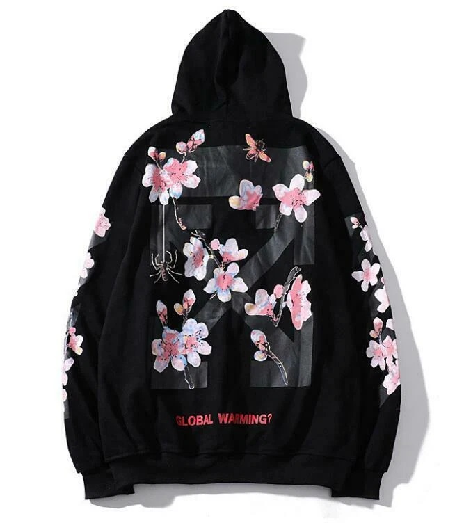 OFF WHITE Felpa maglione streetwear fiori di ciliegio Activewear UK Off white uomo felpa con cappuccio