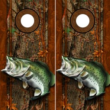 Cornhole Decals Wraps Fishing Graphics Bass Fish Oak Ambush Camouflage 01L/01L