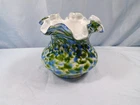 Fenton Vasa Murrhina Glass Aventurine Green with Blue Vase 4" Tall