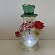 Plastic LED Light UP Snowman With Green Hat and Red Flower Christmas Decoration