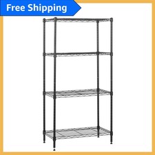 Durable Black Steel 4-Shelf Rack, 48in Tall - Perfect for Garage Kitchen