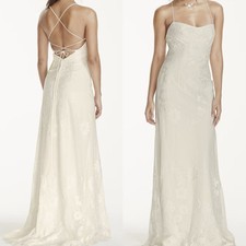 Galina Ivory Lace Wedding Dress KP3766 Bridal Gown Spaghetti Strap Boho Sz 4