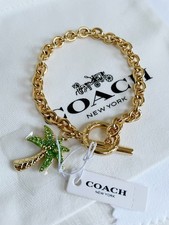 BrandNew COACH Pave Palm Tree Charm Chain Link Bracelet, Coach dust bag included