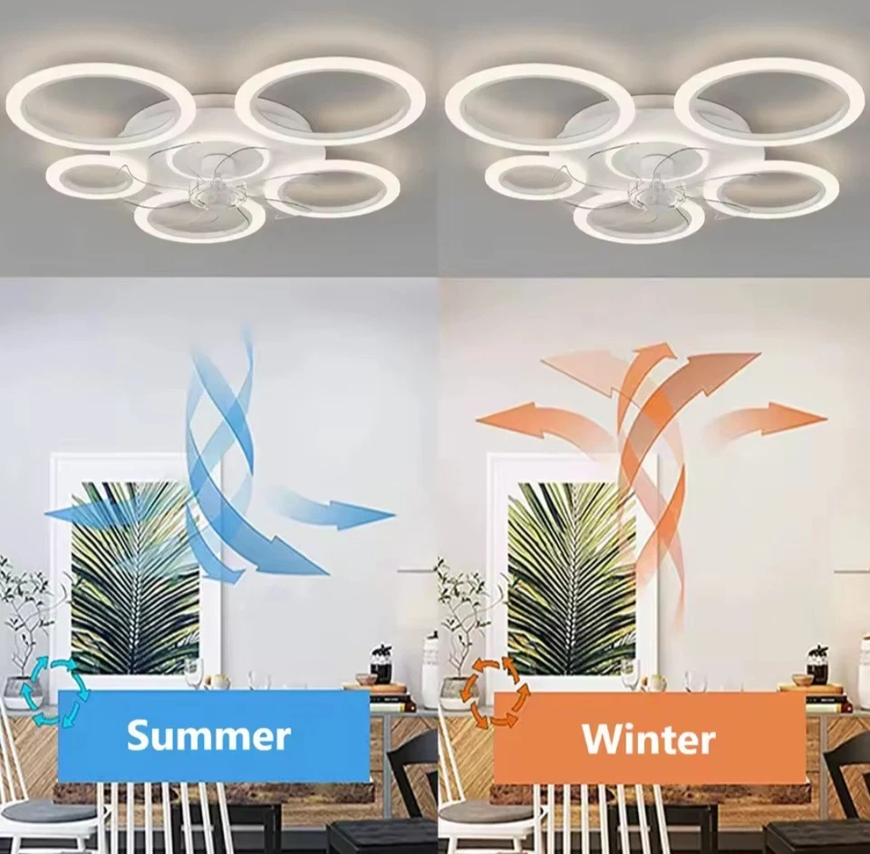 LAMPADARIO VENTILATORE LED DIMMERABILE APP MODERNO PLAFONIERA A SOFFITTO DESIGN  - Image 4 of 4