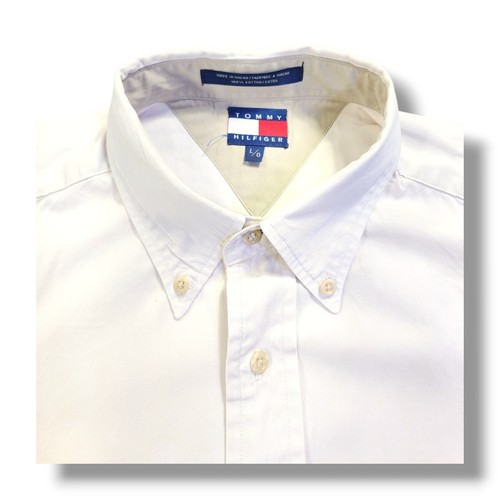 Vintage Tommy Hilfiger Color Block Red White Blue Button Down Shirt Men’s Large - Picture 9 of 16