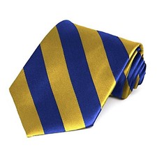 Men's Striped Tie Standard Length Royal Blue and Gold