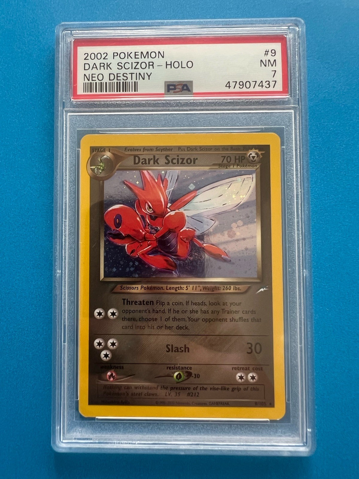 Dark Scizor PSA 7 9/105 Holo Rare Unlimited Pokemon Card Neo Destiny Swirl 💫