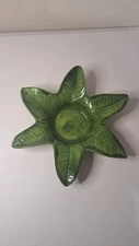 Vintage Handmade Green Glazed Ceramic Leaf Dish Or Candy Holder