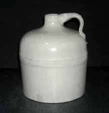 Short 6 3/4" Half Gallon White Bristol Glazed Stoneware Jug Salt Glazed Pottery
