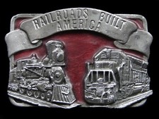 SB03111 VINTAGE 1984 RAILROADS BUILT AMERICA COMMEMORATIVE BELT BUCKLE