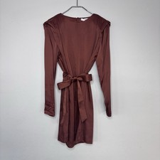 NWT Mango Satin Brown Rust Boxy Dress  Shoulder Pads Minimal Size 4 Holiday NYE