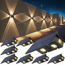 8 LED Solar Fence Lights Outdoor Garden Patio Yard Pathway Deck Steps Wall Lamp