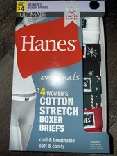 Hanes Ultimate 4-Pair Womens Boxer Brief Underwear Panties Cotton Originals, L