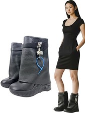 Givenchy Shark Lock Grained Wedge Calf Leathe...