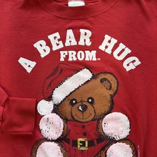 PM Sweatshirt Women S Red Christmas Bear Graphic Pullover Fleece Made In USA '94