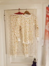 Vtg 70s Sz L Thermal Butterfly Print Long Johns Womens Pajamas Cream Yellow