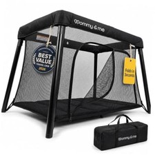 Mommy Me Travel Crib for Baby and Toddler, Black Lightweight 14 lb, Portable