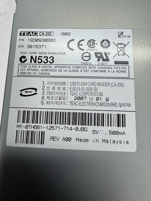 TEAC CA-200 Multi Card Reader USB 3.5'' Internal SD CF MS xD Dell 0TH661 19-in-1