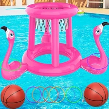 Pool Floats Toys Set, 2-in-1 Floating Basketball Hoops & Pool Ring Toss, Fun ...
