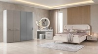 Schlafzimmer Set Grau Luxus Bett 2X Nachttische Schminktisch
