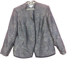 CJ1307- NEW COLDWATER CREEK Women Brocade Blazer Jacket Textured Floral Gray W18