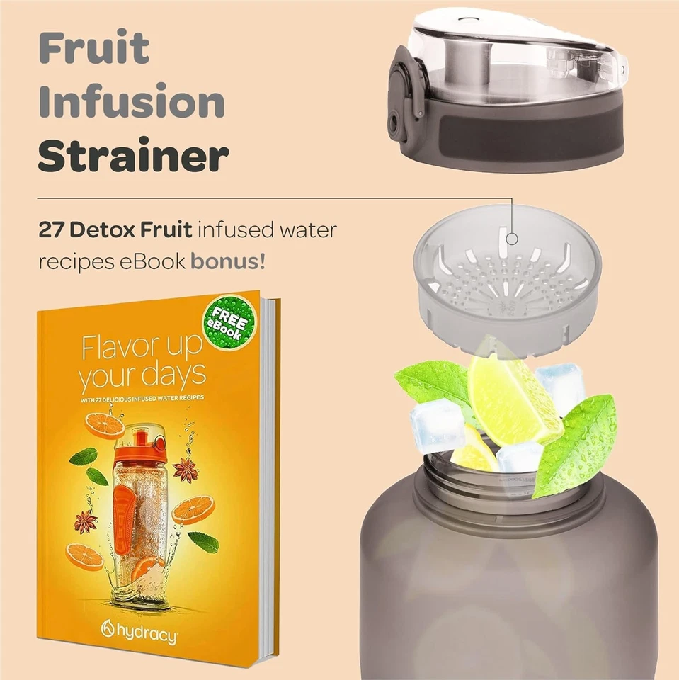 Элегантная бутылка для воды 64 унции с маркером времени, заваривателем фруктов и неопреновым рукавом - Изображение 3 из 4