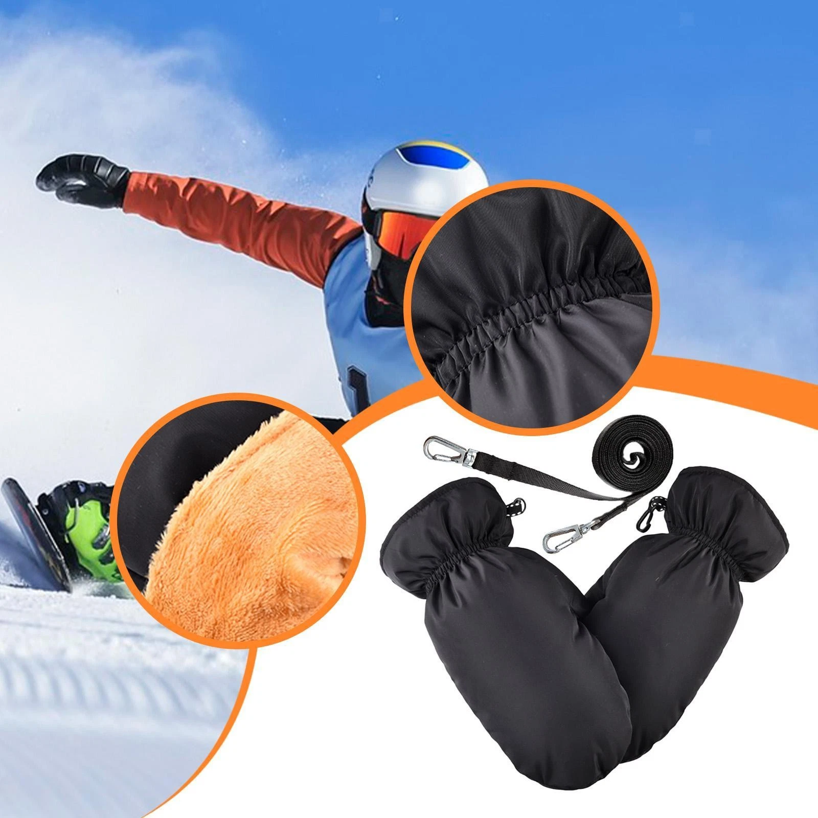 Down Mittens Ski Gloves for Men Women Thermal Warm with Lanyard Water Resistant