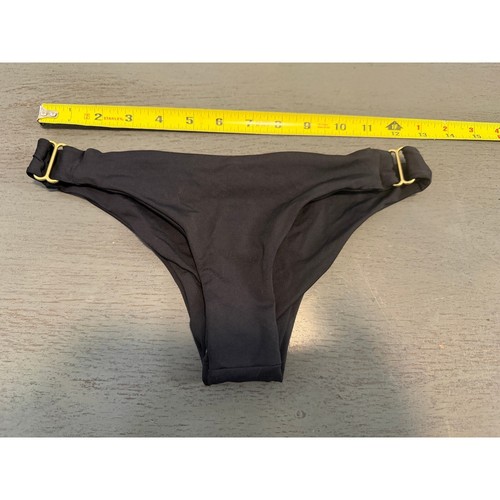 L Space Bitsy Cut Bikini Bottoms Black Gold Hardware XS Cheeky Swimwear