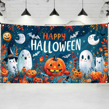 Halloween Backdrop 4X6 Ft Night Happy Halloween Banner, Ghost Party Decorations,