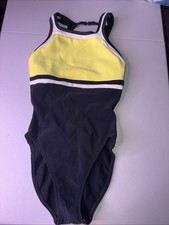 JAG Swimsuit Sz 10 One-piece Racer Back Textured Black/White/Neon Yellow US