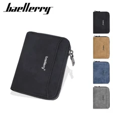 Man's Leather Zipper Mini Wallet Multi-slot Wallet ID Card Holder Purse Coin Bag