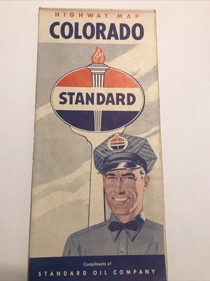 Vintage 1950s Colorado Standard Red Crown Gas Station Hwy Road Map NE Service