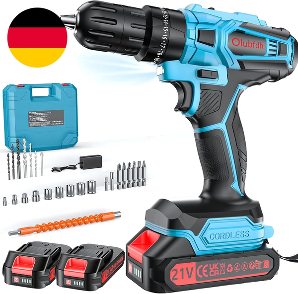 Akkuschrauber, 21V Akku Bohrschrauber Mit 2 Akkus 2000Mah (Blau)-image