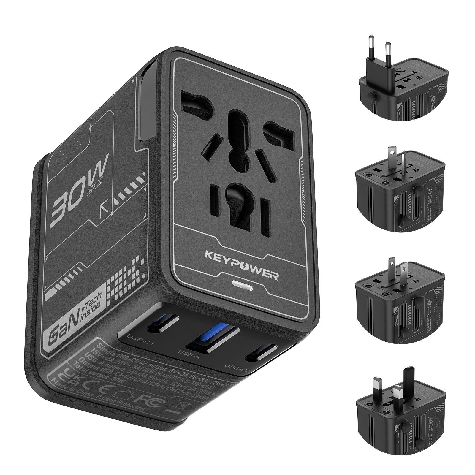 Universal 230W Step Down 220V to 110V travel voltage converter with USB C Ports