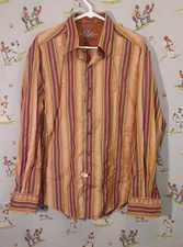👀 Robert Graham Mens Large Orange Striped Long Sleeve Button Up Embroidered