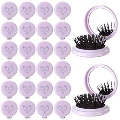 24 Pack Foldable Travel Mirror Hair Brushes Mini Mirror Comb Round Portable F...