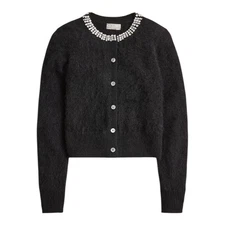 J Crew Black Long Sleeve Brushed Cashmere Embellished Cardigan Womens Size S