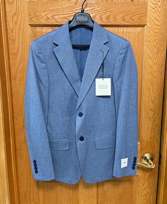Calvin Klein Mens Blue Houndstooth Stretch Slim Fit  38R
