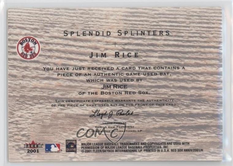 2001 Fleer Red Sox 100th Splendid Splinters Bats Jim Rice HOF | eBay