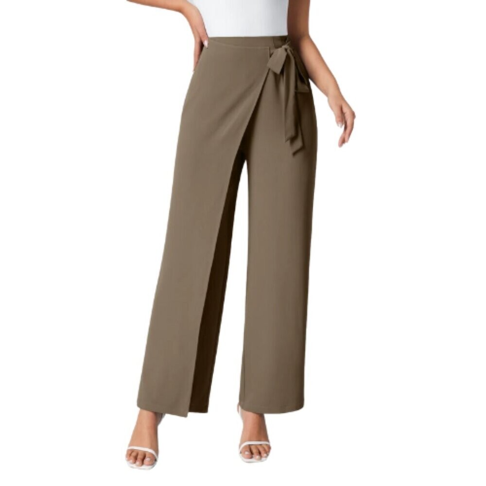 Halara Womens Small High Waisted Grey Wrap Pants with Tie Front