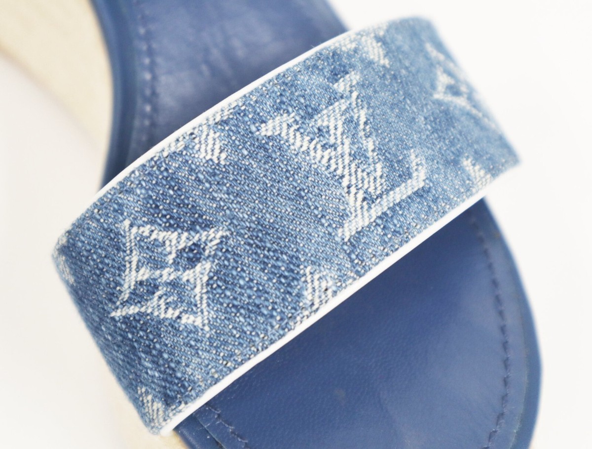 LOUIS VUITTON Sandals Monogram Denim Blue EU 37.5 24cm