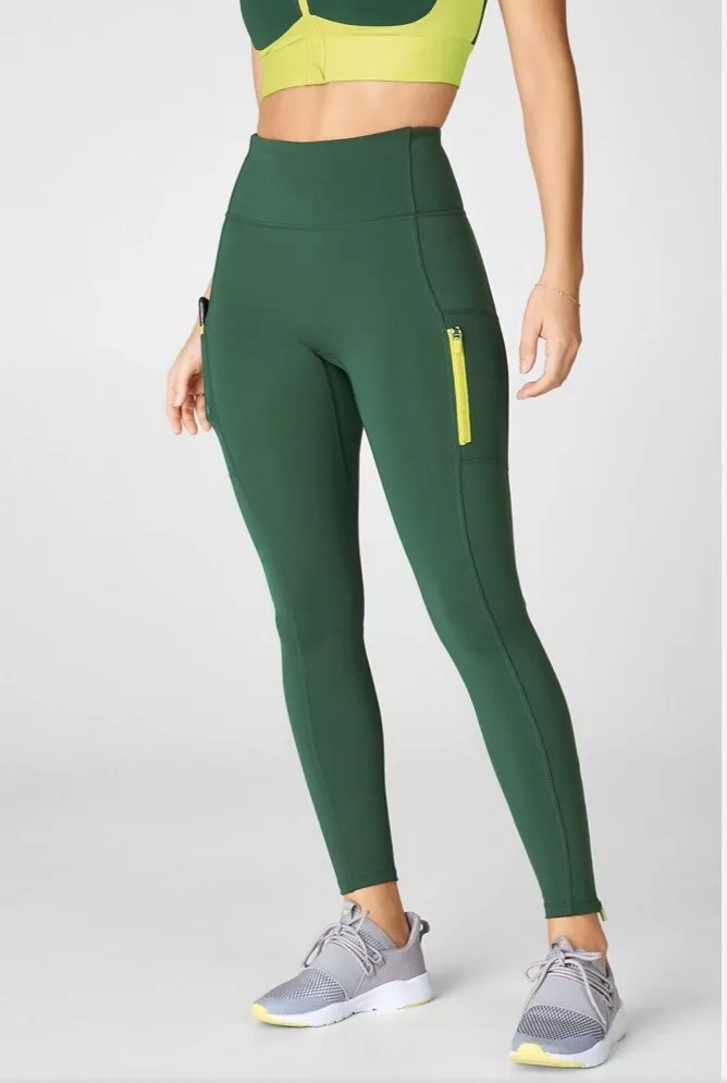 Fabletics Trinity High-Waisted Utility Legging Rainforest/Citron