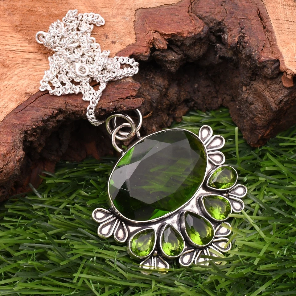 Peridot Pendant 925 Sterling Silver Gemstone Handmade Jewelry Pendant  2.15" - Image 3 of 4