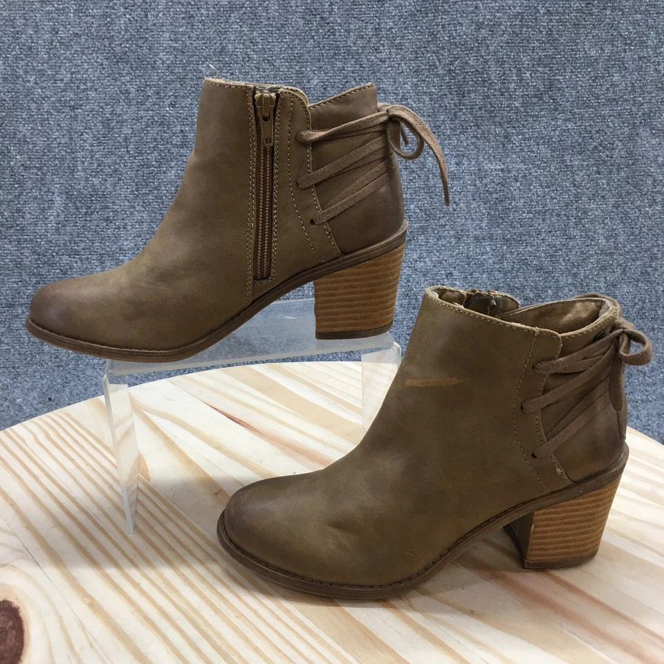 Roxy ботинки женщин 7 Dustyn лодыжки ботинок коричневый шнурует вверх повседневный комфорт блок каблуки - Изображение 3 из 4