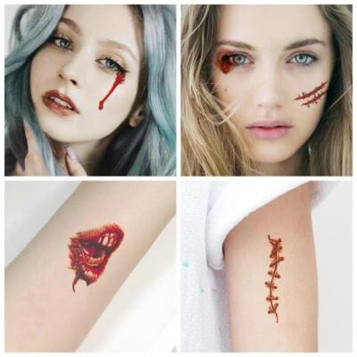15 Blatt Halloween Temporäre Tattoos – Realistische Narben & Grusel-Motive