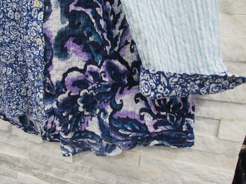 Habitat Blue Purple Multi-Pattern Rumpled Art-to-Wear Funky Shirt Blouse M - Picture 3 of 6